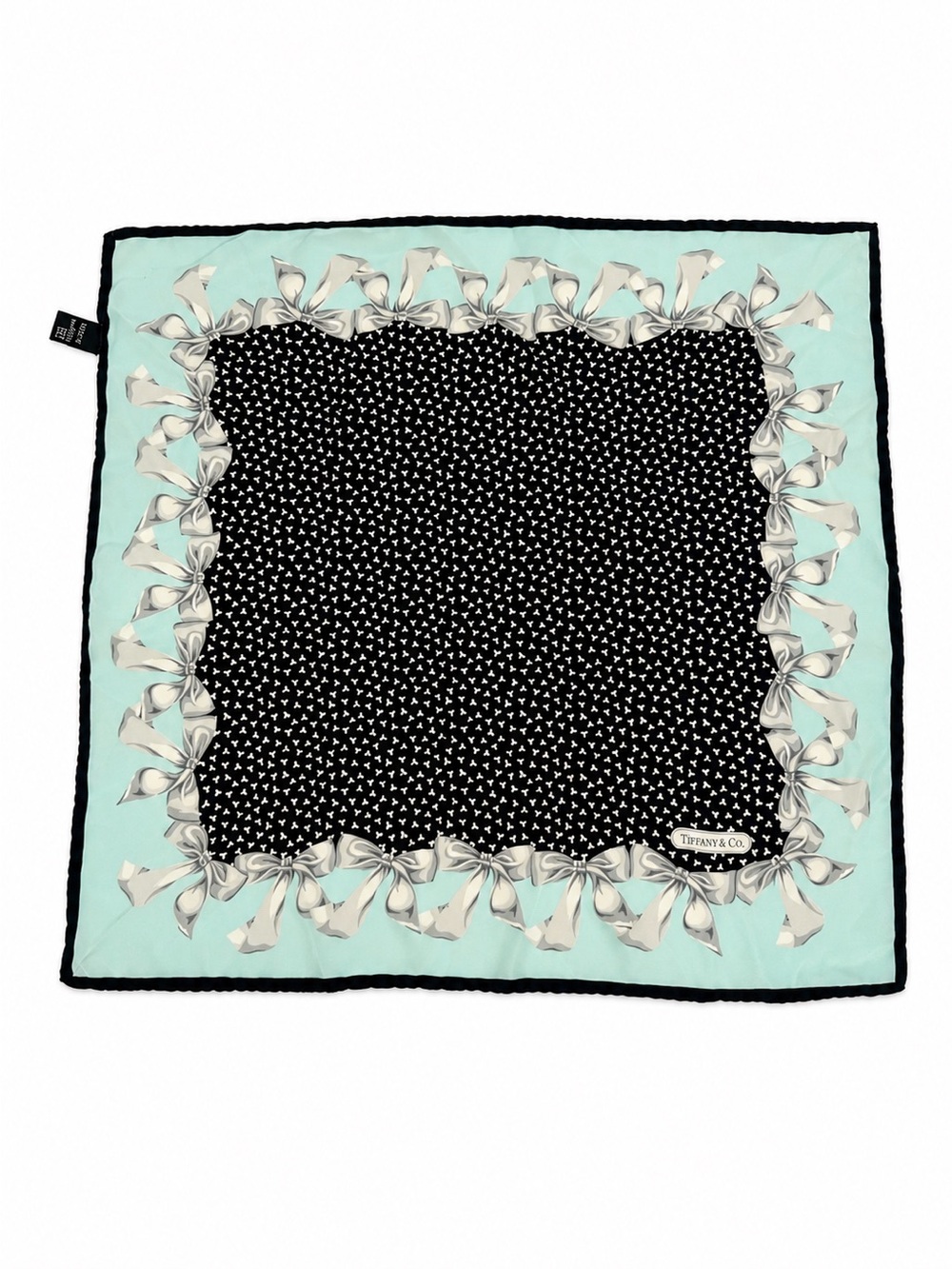 Tiffany & Co. Italy Silk Ribbon Bow Print Small Square Scarf Bandana Accessory